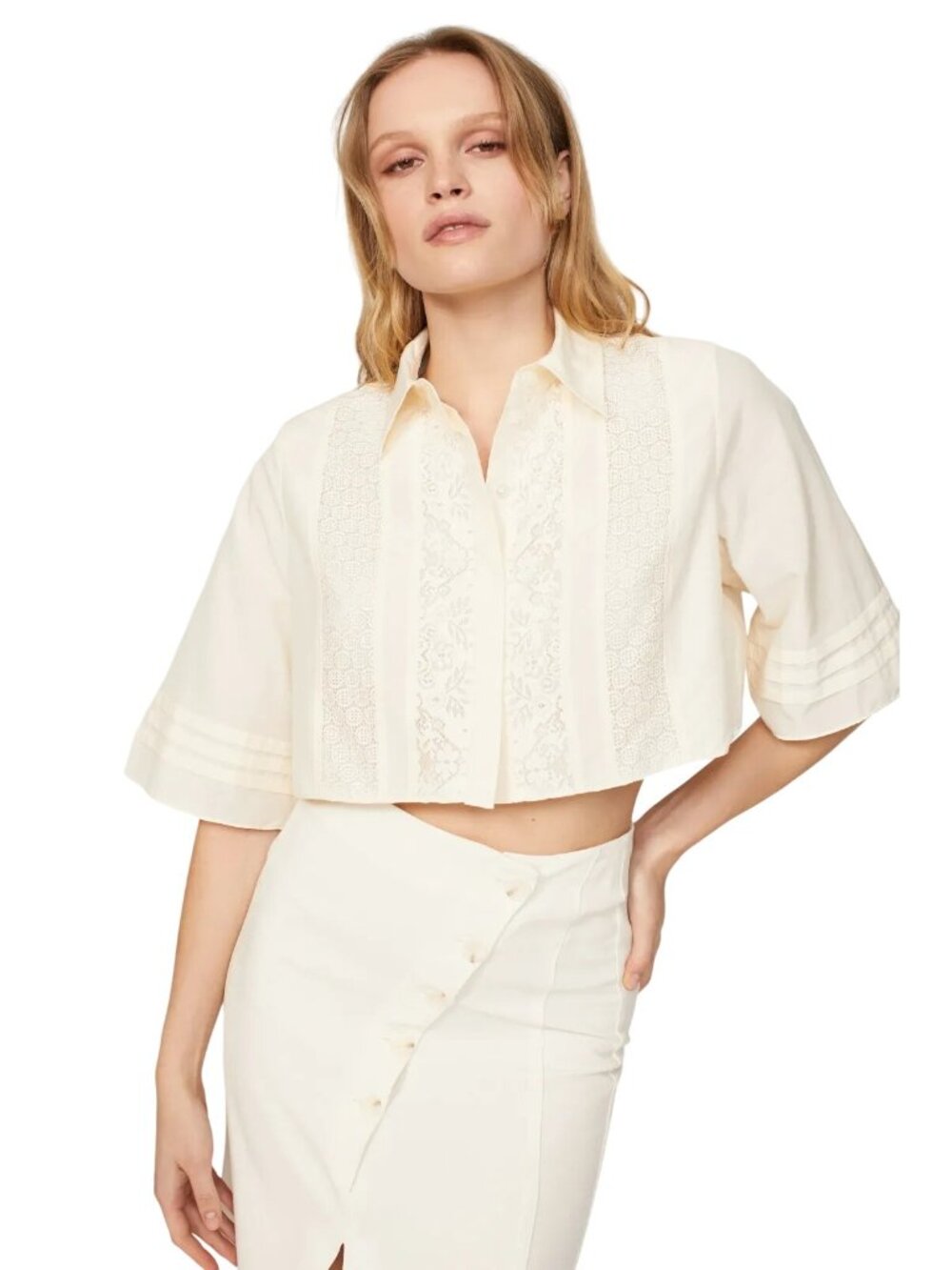 Jason Wu Lace Detail Shirt in Ivory 0 Womens Button Down Top Blouse